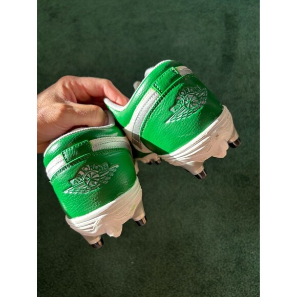 Nike custom Jordan 1 Green & White Cleats with Silver Swoosh main image 4